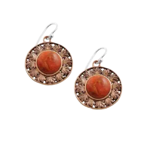 Barse Leaf Motif Copper and Sponge Coral Earring