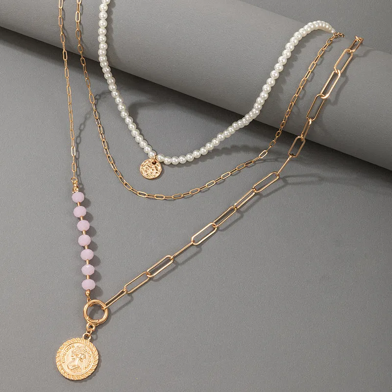 Bead Beauty Head Ins Wind Pearl Chain Multilayer Necklace