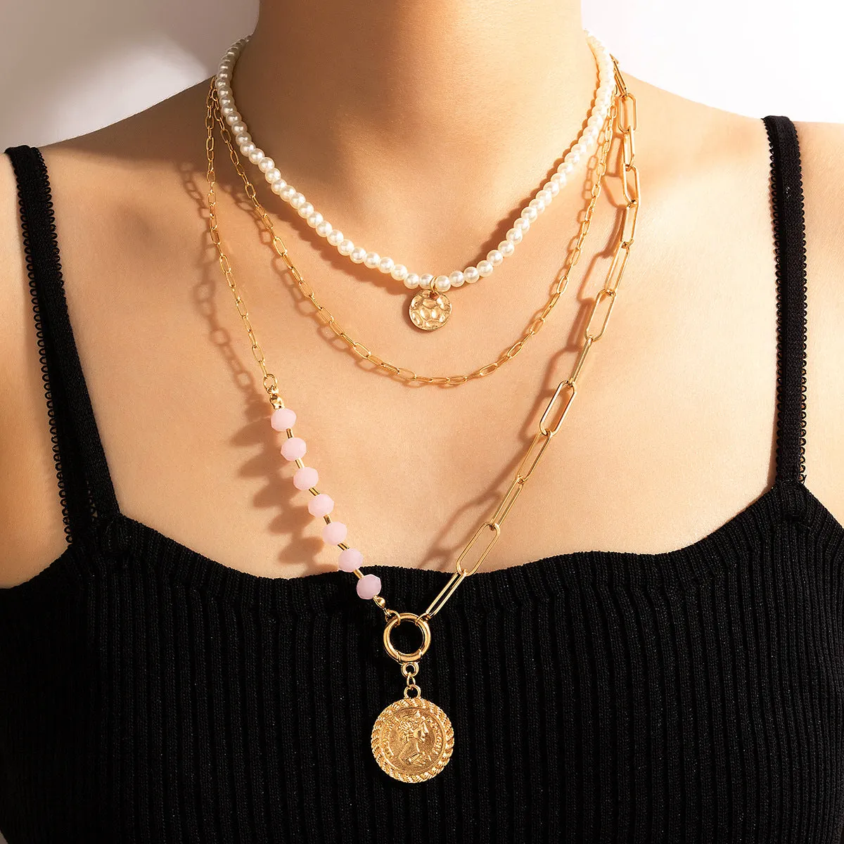 Bead Beauty Head Ins Wind Pearl Chain Multilayer Necklace