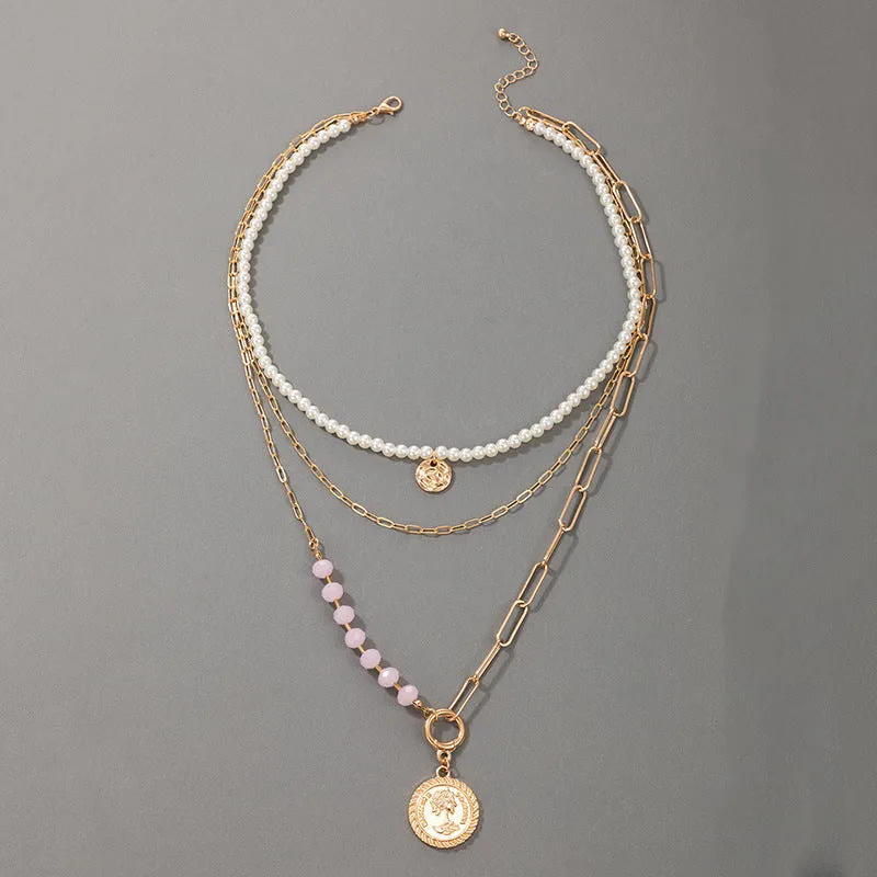 Bead Beauty Head Ins Wind Pearl Chain Multilayer Necklace