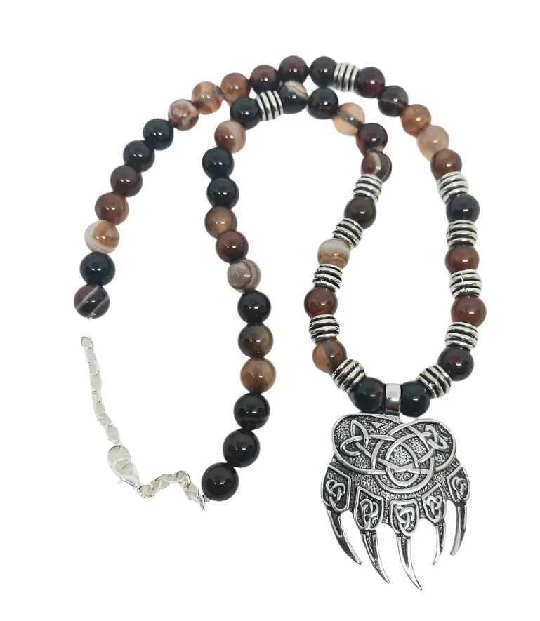 Bear Claw Necklace with Coffee Agate Crystal