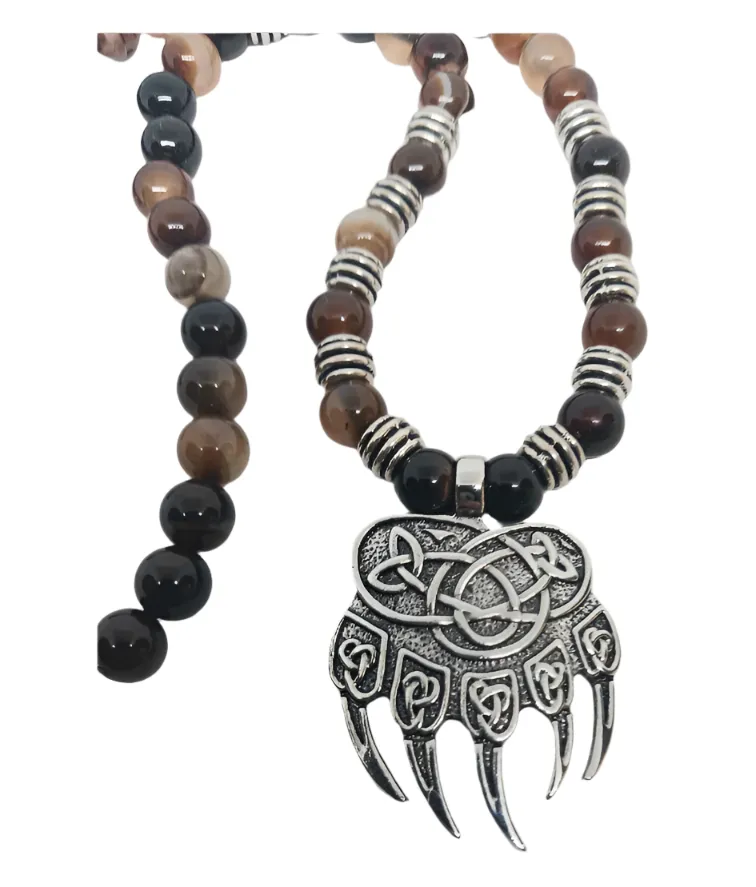 Bear Claw Necklace with Coffee Agate Crystal