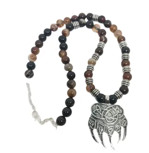 Bear Claw Necklace with Coffee Agate Crystal