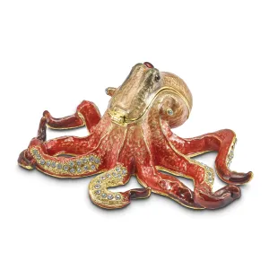 Bejeweled Pewter Multi Color Enamel Finish Octopus Trinket Box