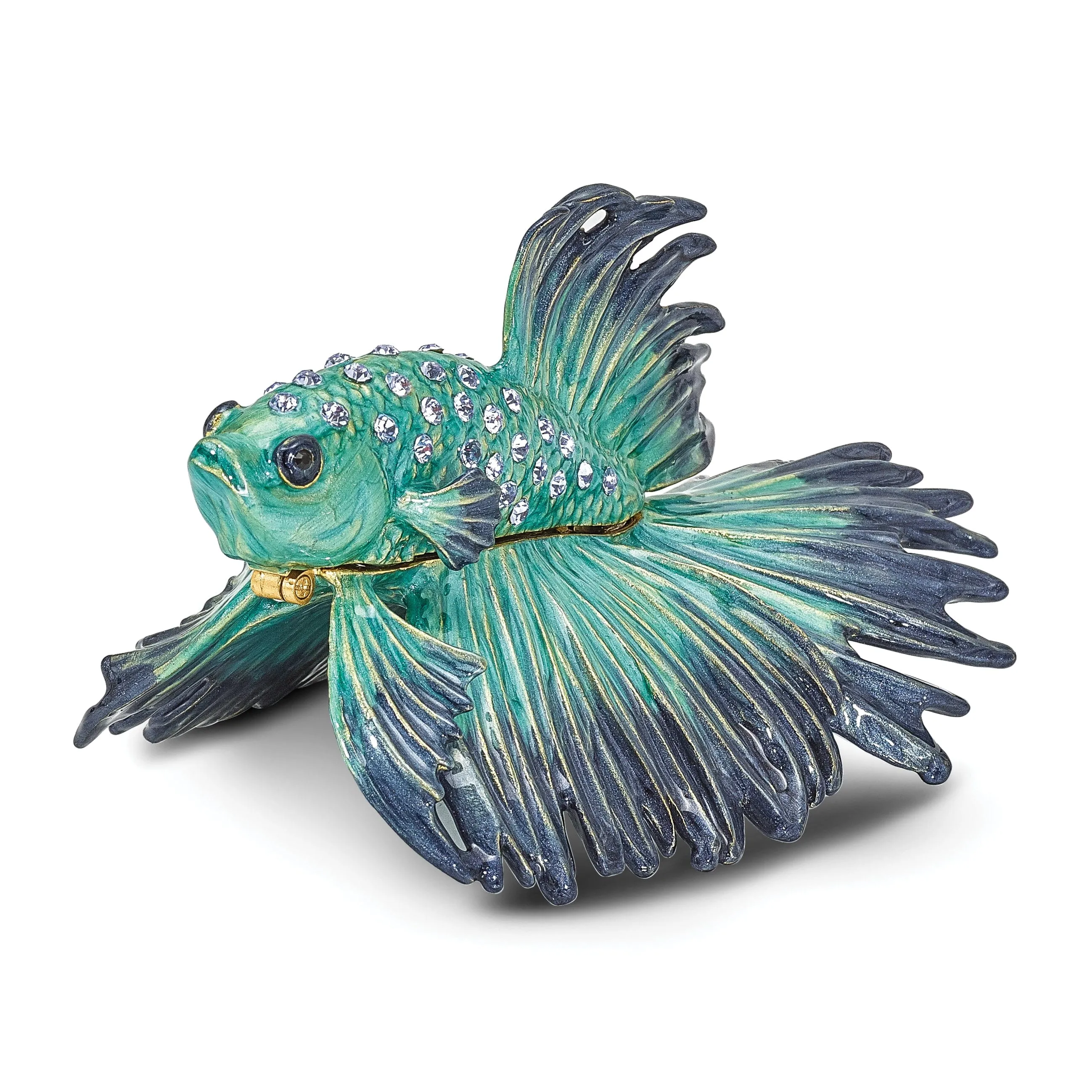 Bejeweled Pewter Multi Color Enamel Finish SY Betta Fish Trinket Box