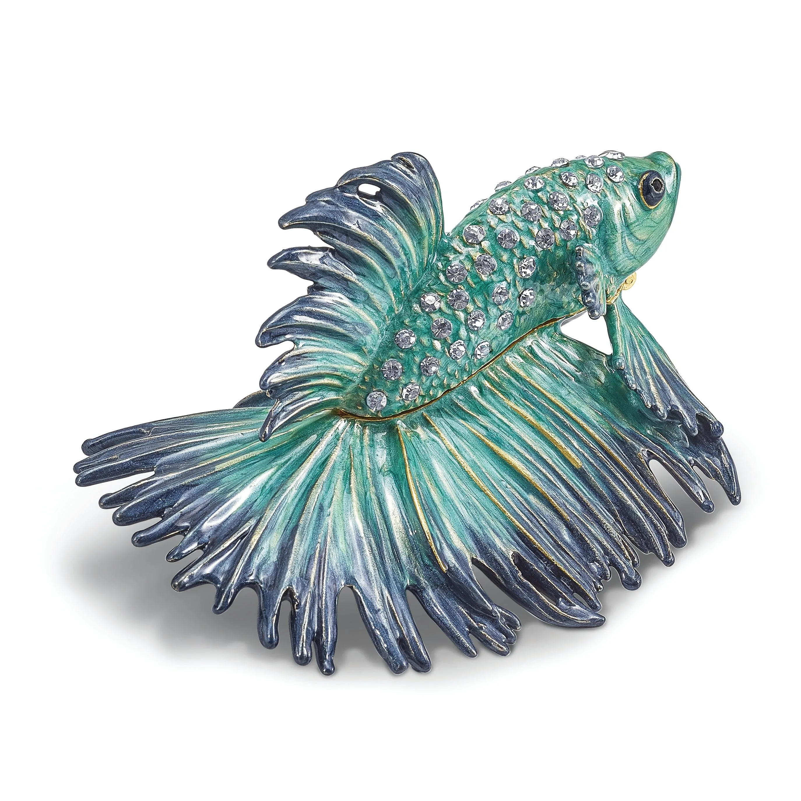 Bejeweled Pewter Multi Color Enamel Finish SY Betta Fish Trinket Box