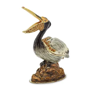 Bejeweled Pewter Multi Color Enamel PATSY Pelican on Rocks Trinket Box