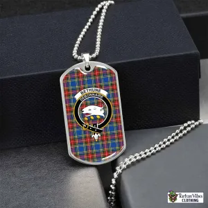 Bethune Tartan Dog Tag Necklace with Family Crest