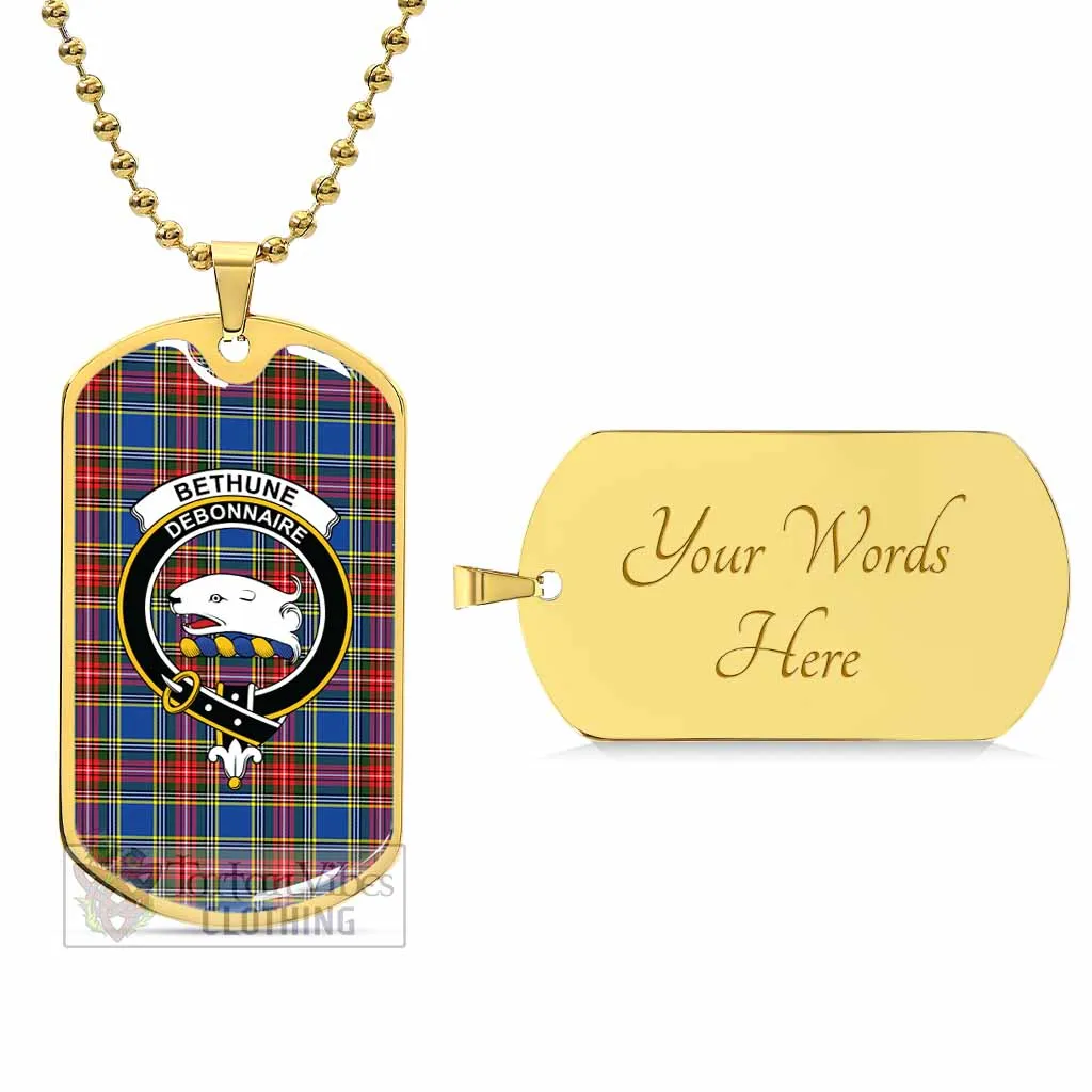 Bethune Tartan Dog Tag Necklace with Family Crest