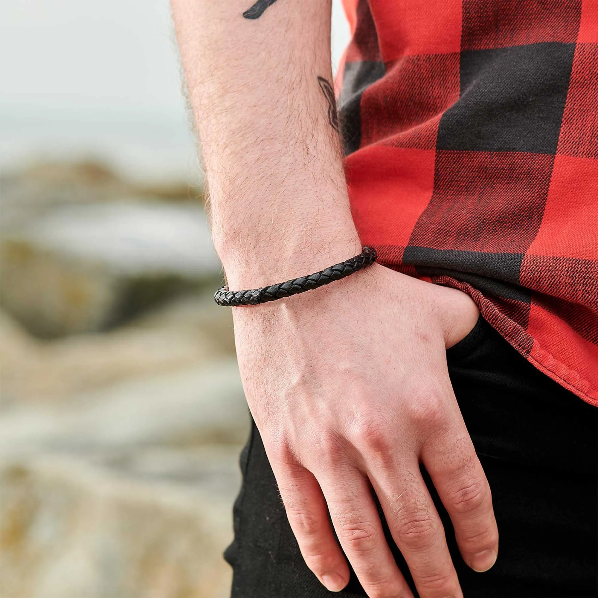 Black Braided Leather Bracelet