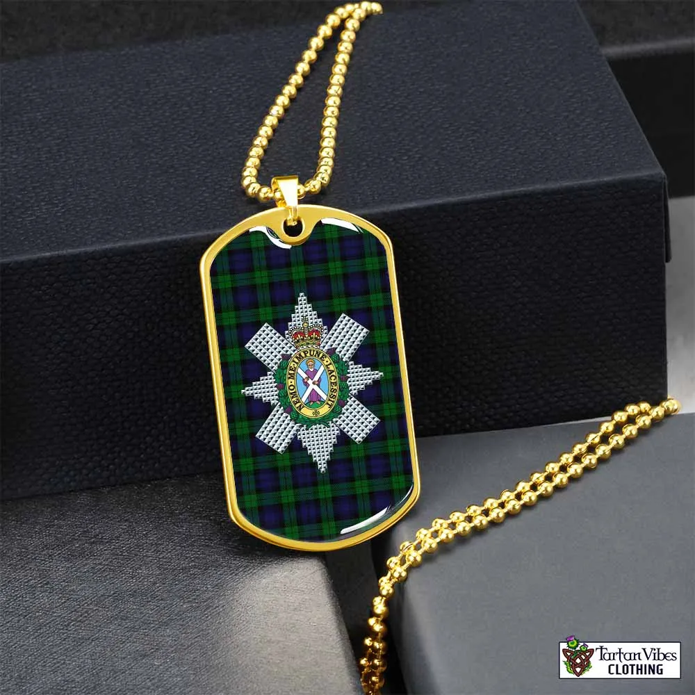 Black Watch Tartan Dog Tag Necklace with Family Crest