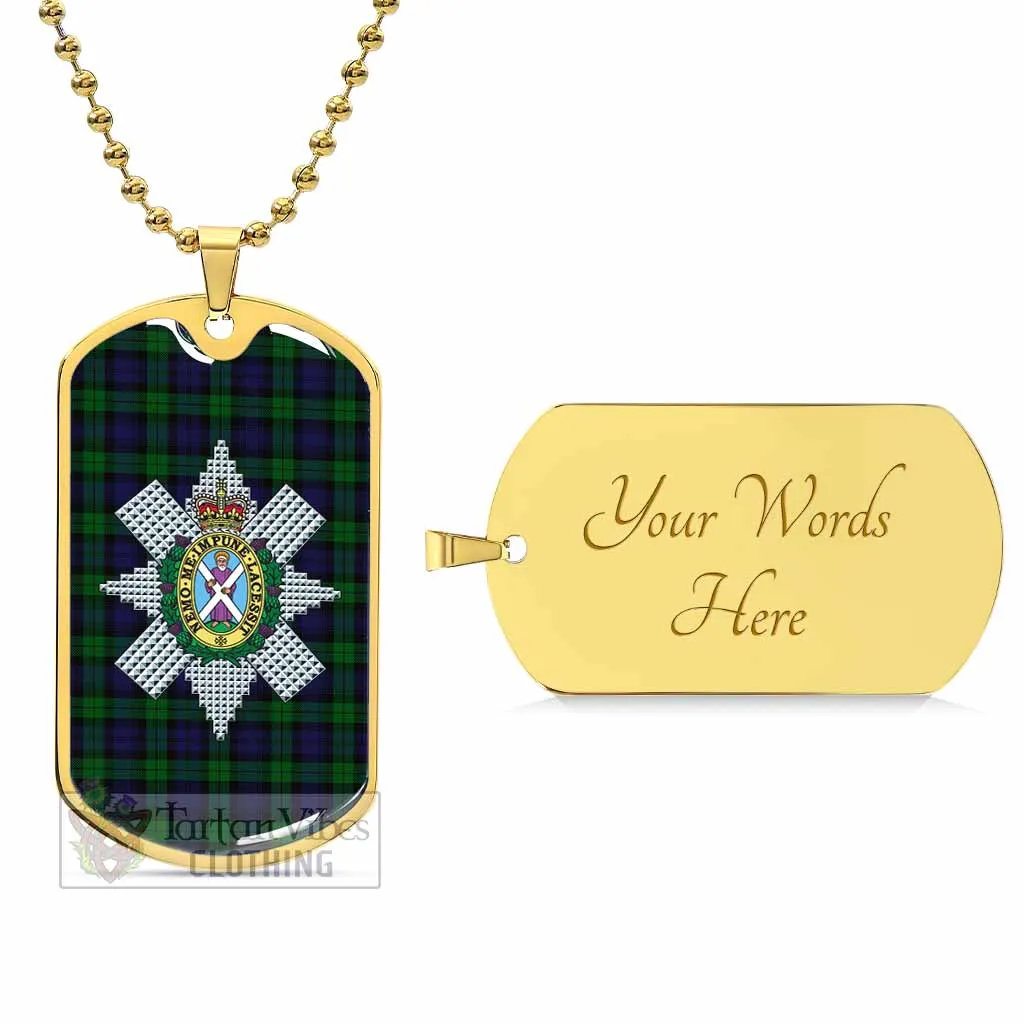 Black Watch Tartan Dog Tag Necklace with Family Crest