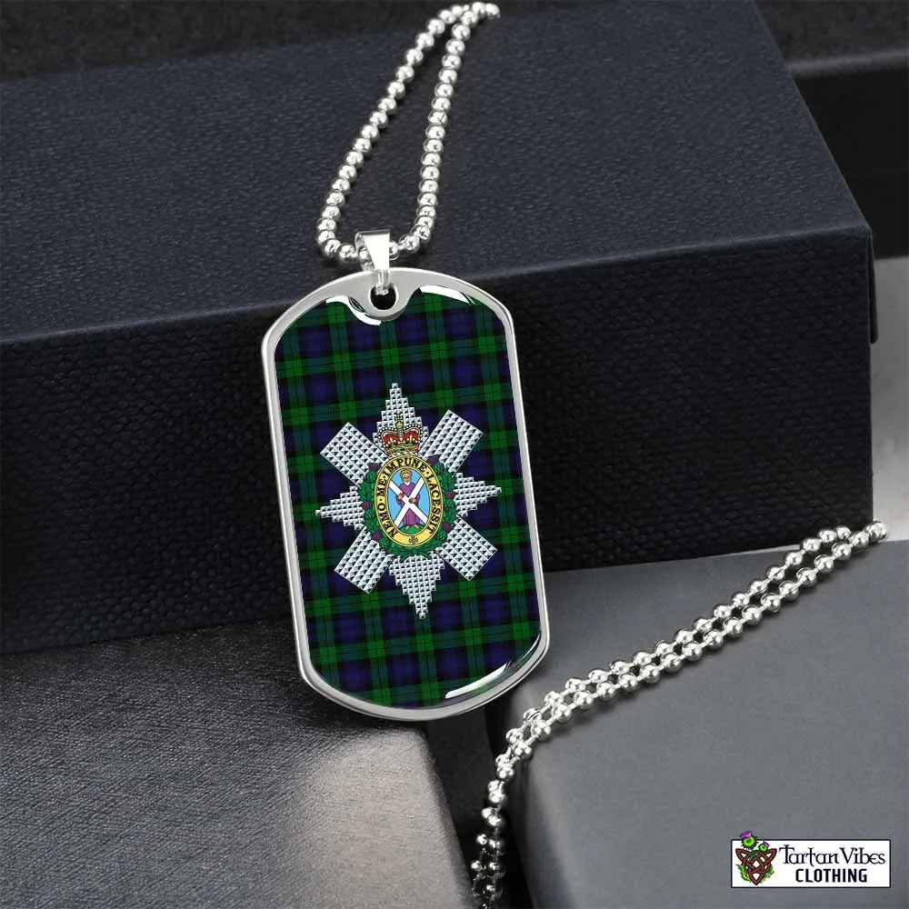 Black Watch Tartan Dog Tag Necklace with Family Crest