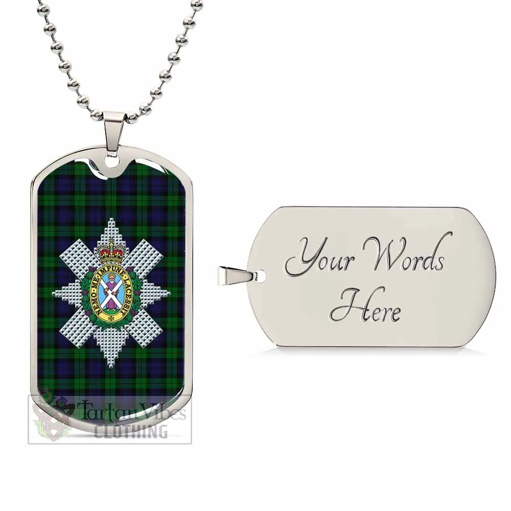 Black Watch Tartan Dog Tag Necklace with Family Crest