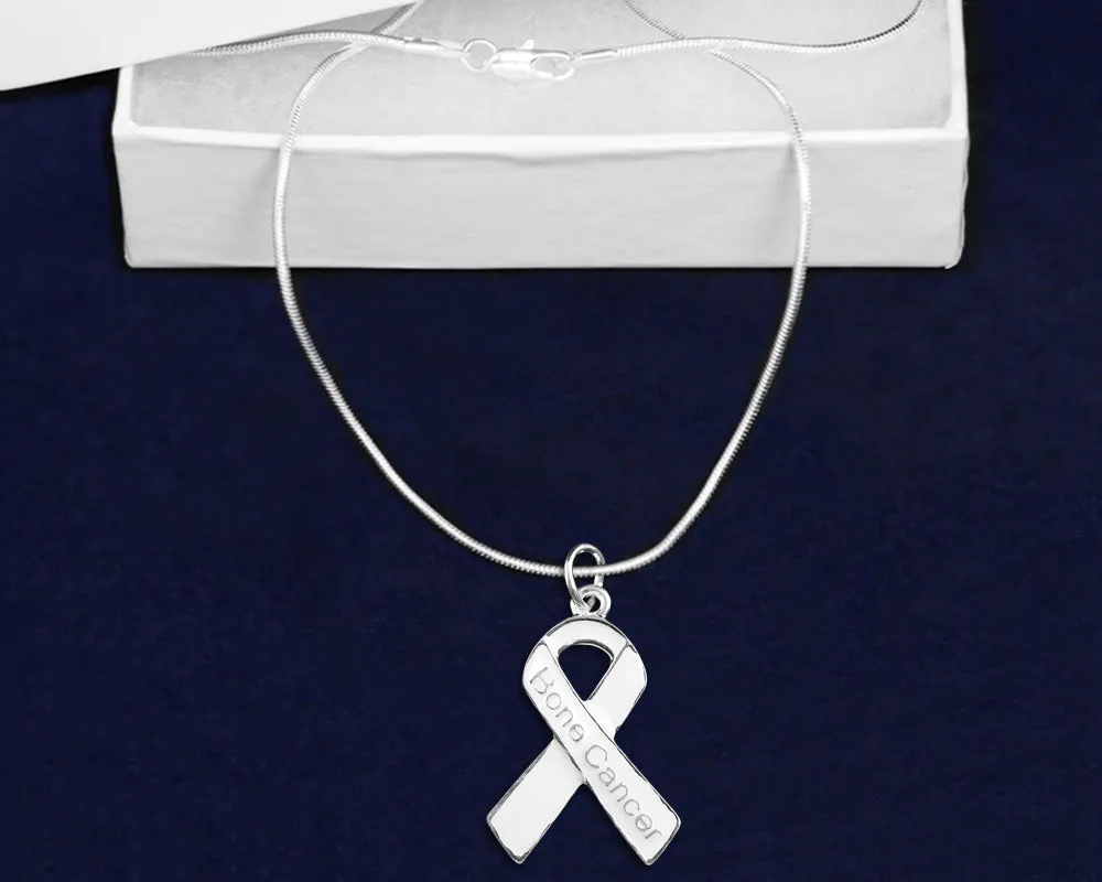 Bone Cancer White Ribbon Necklaces