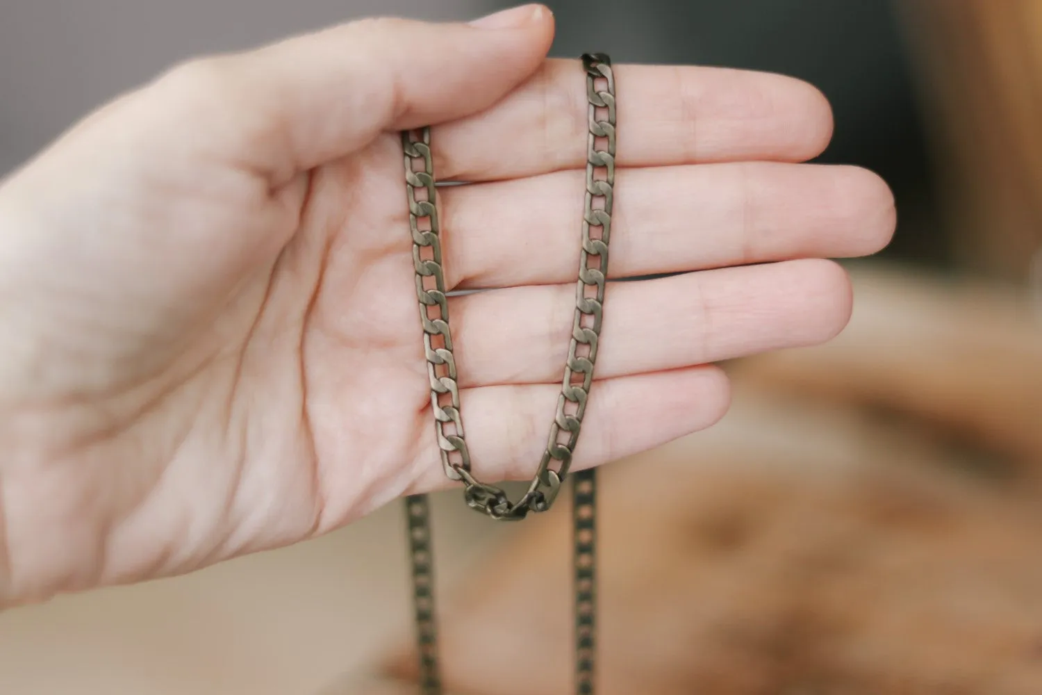 Bronze links chain necklace for men, men's necklace, flat cable chain, gift for him, minimalist mens jewelry, fathers day gift, custom size