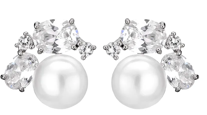 Carlie Pearl and Crystal Stud Earrings