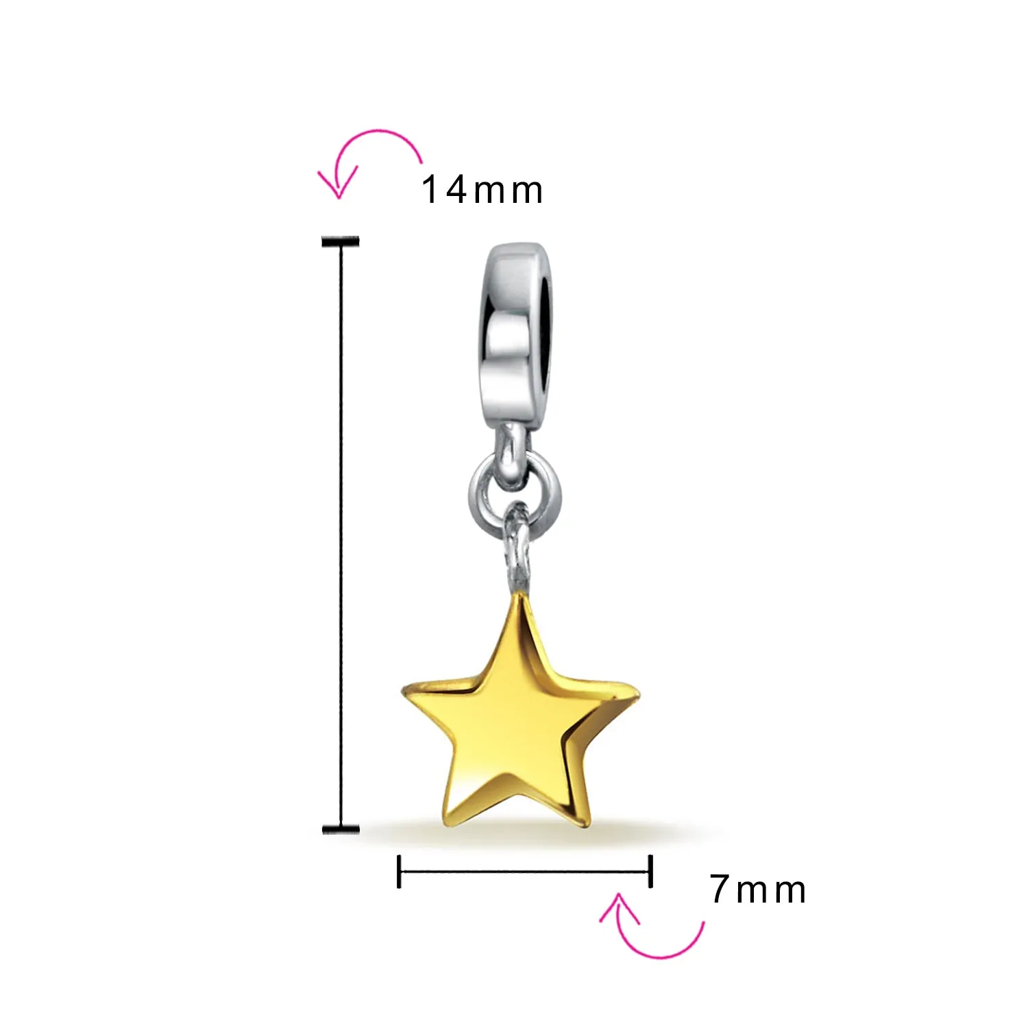 Celestial Sparkling CZ Crescent Moon Star Charm Bead Sterling Silver