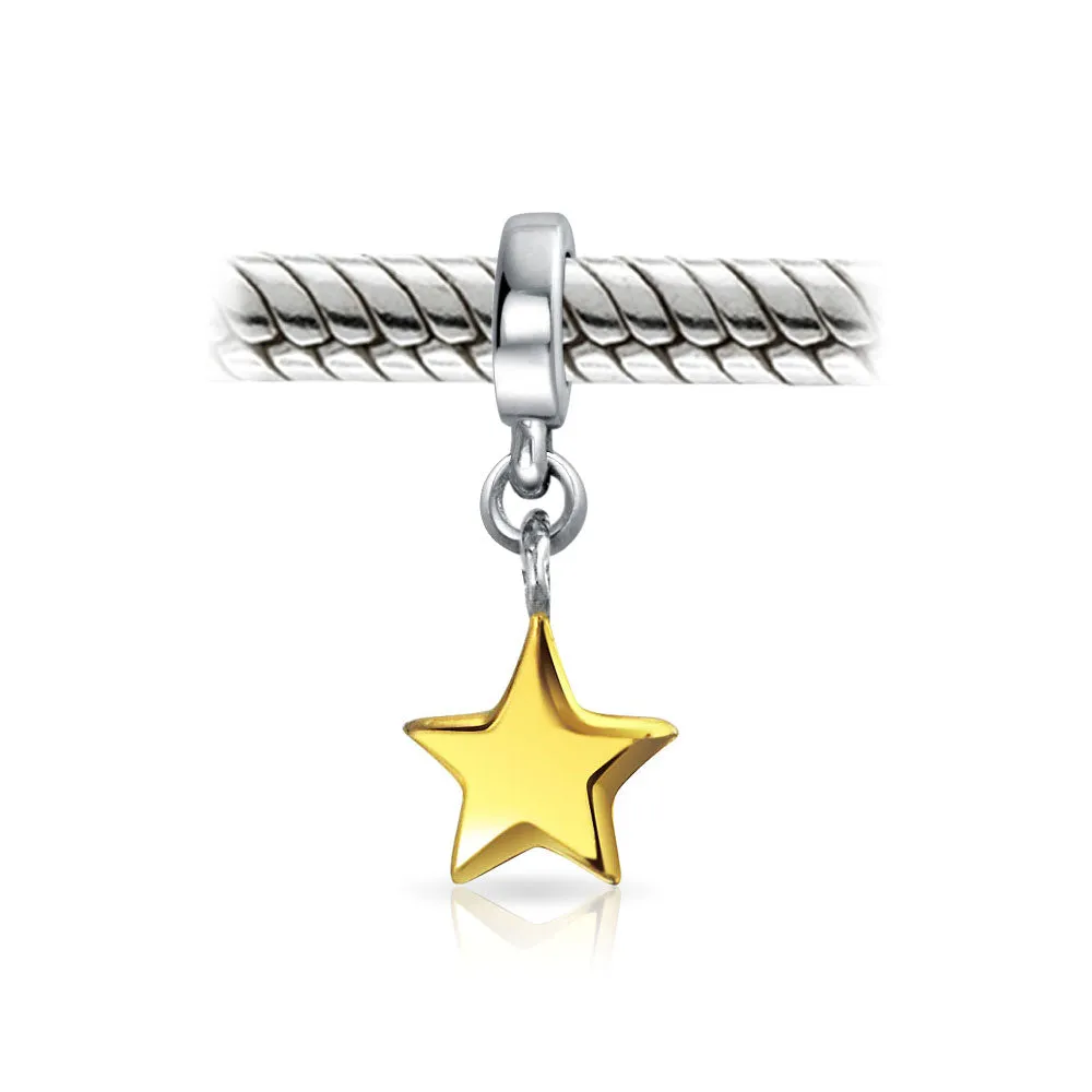 Celestial Sparkling CZ Crescent Moon Star Charm Bead Sterling Silver