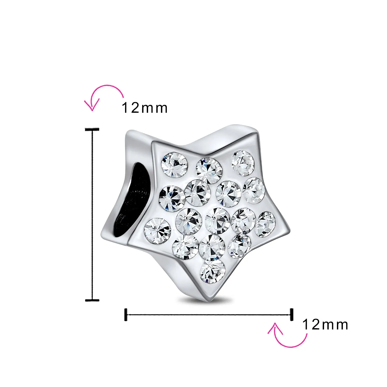 Celestial Sparkling CZ Crescent Moon Star Charm Bead Sterling Silver