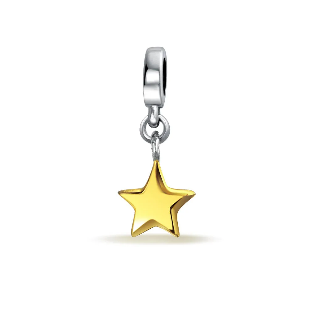 Celestial Sparkling CZ Crescent Moon Star Charm Bead Sterling Silver