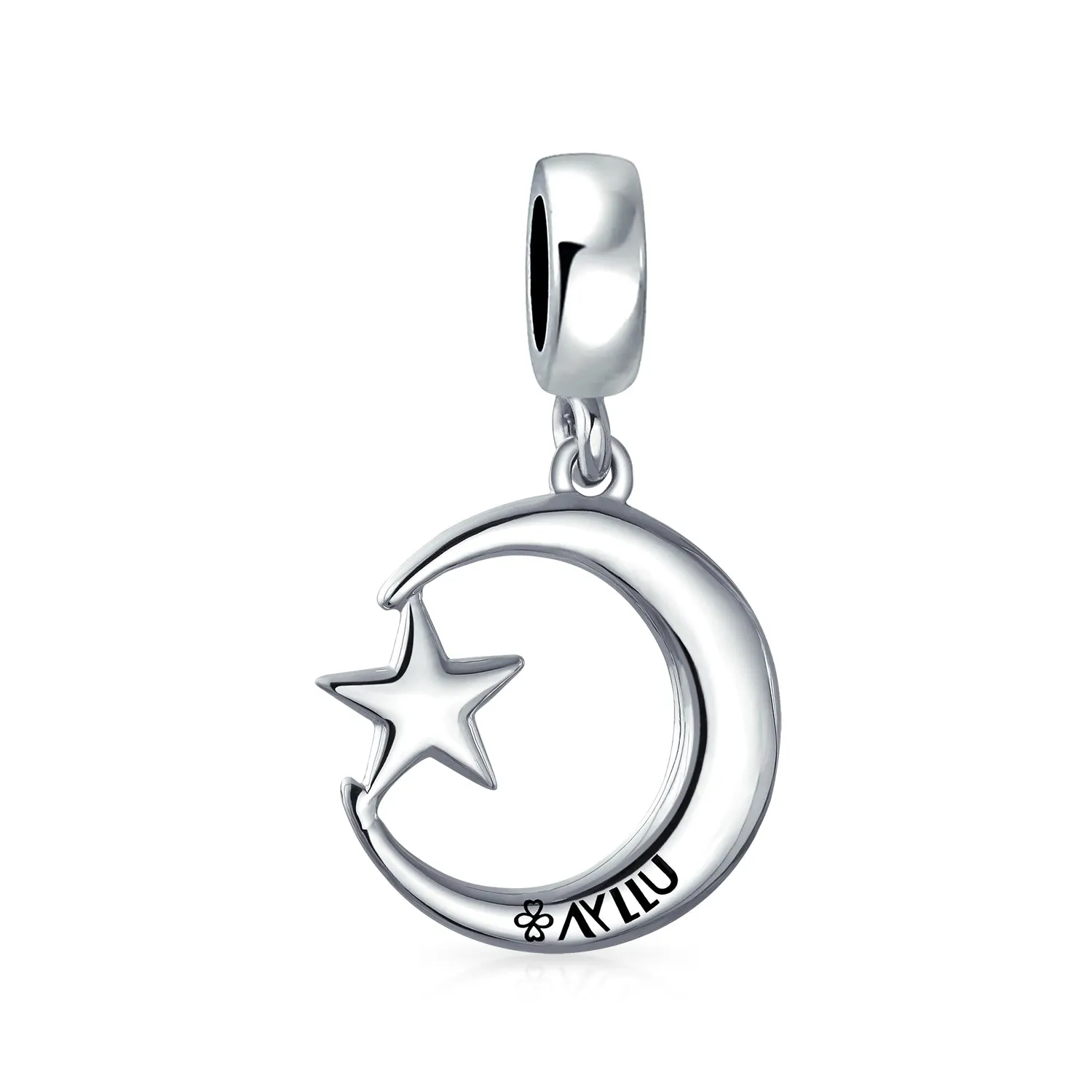 Celestial Sparkling CZ Crescent Moon Star Charm Bead Sterling Silver