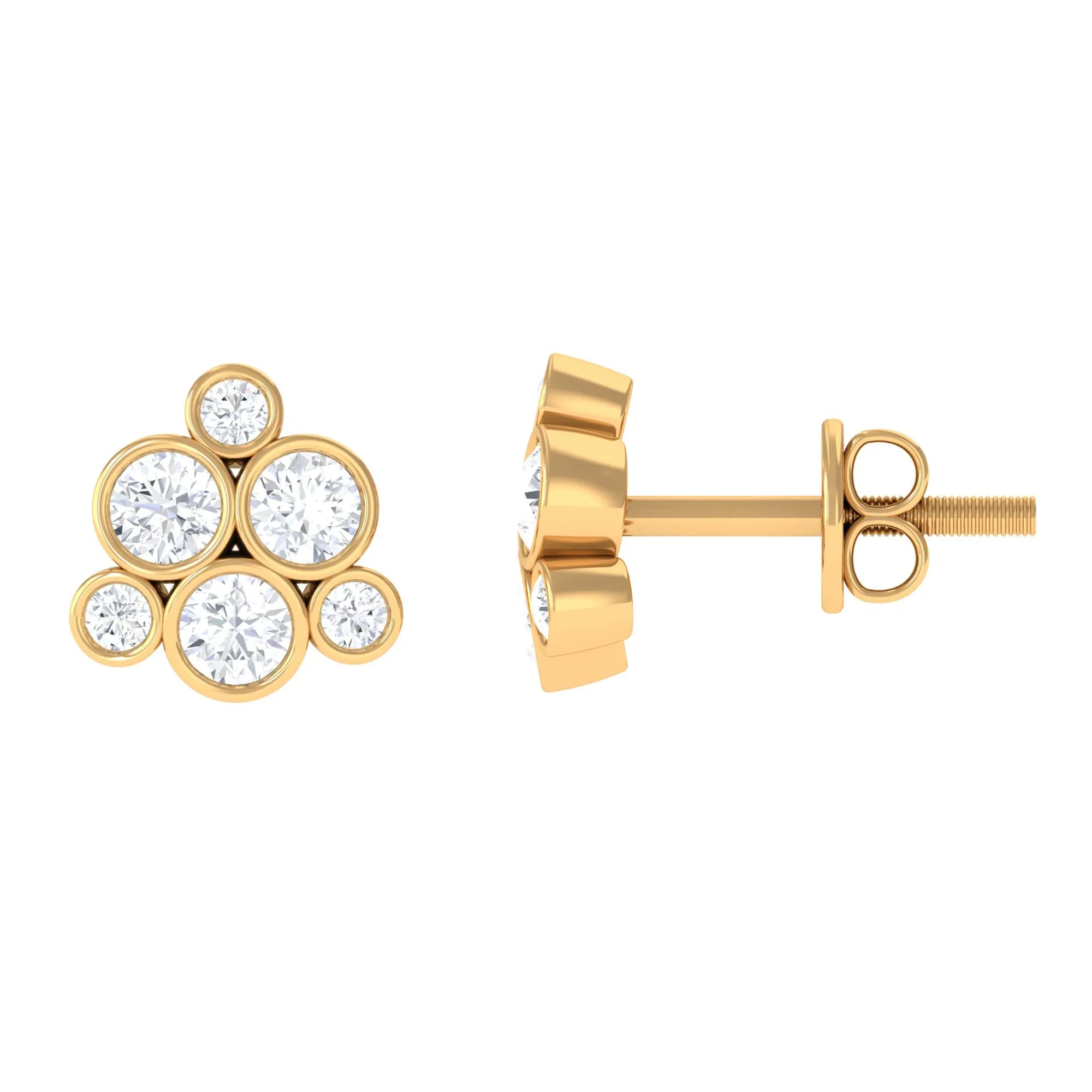 Certified Zircon Cluster Stud Earrings in Bezel Setting