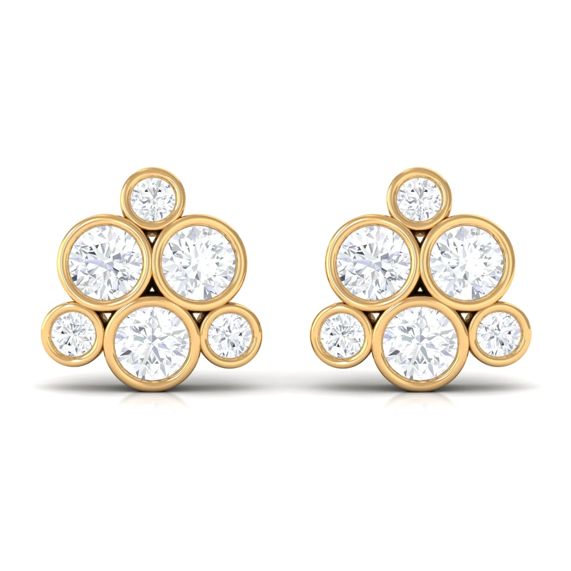 Certified Zircon Cluster Stud Earrings in Bezel Setting