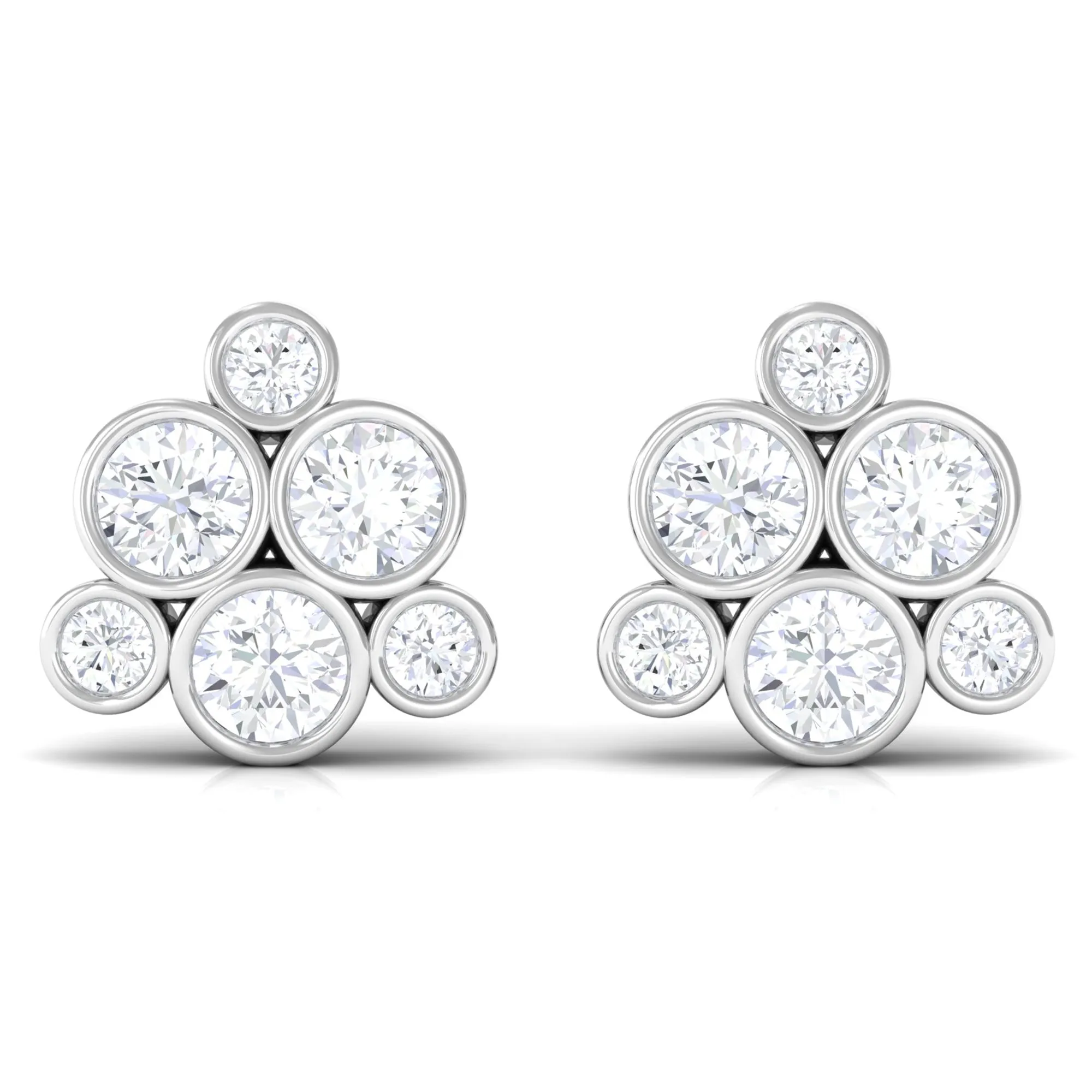 Certified Zircon Cluster Stud Earrings in Bezel Setting