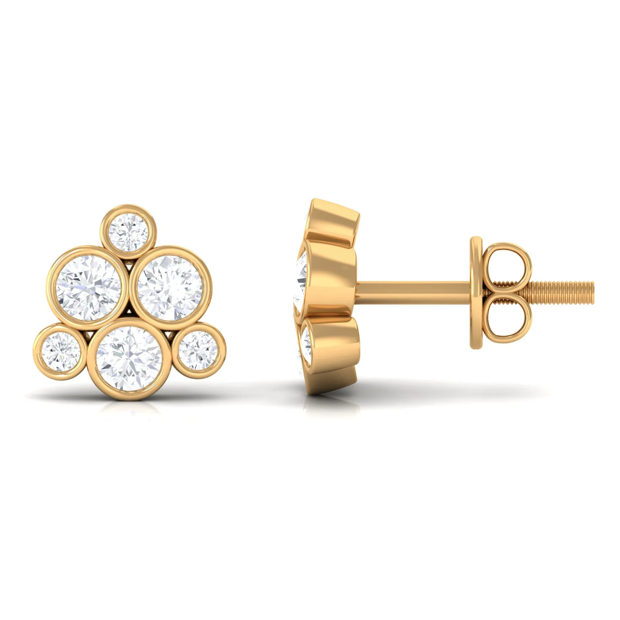 Certified Zircon Cluster Stud Earrings in Bezel Setting