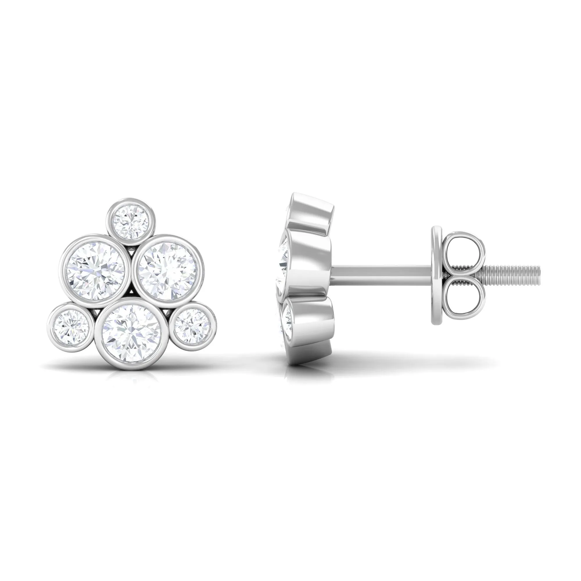 Certified Zircon Cluster Stud Earrings in Bezel Setting