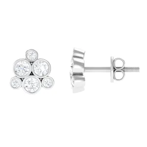 Certified Zircon Cluster Stud Earrings in Bezel Setting