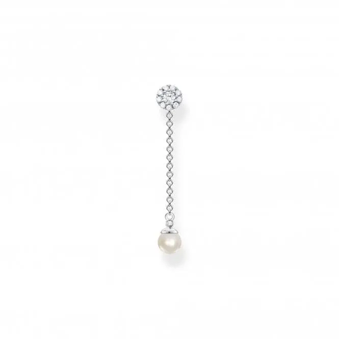 Charming Sterling Silver Long Pearl Single Earring H2238-167-14