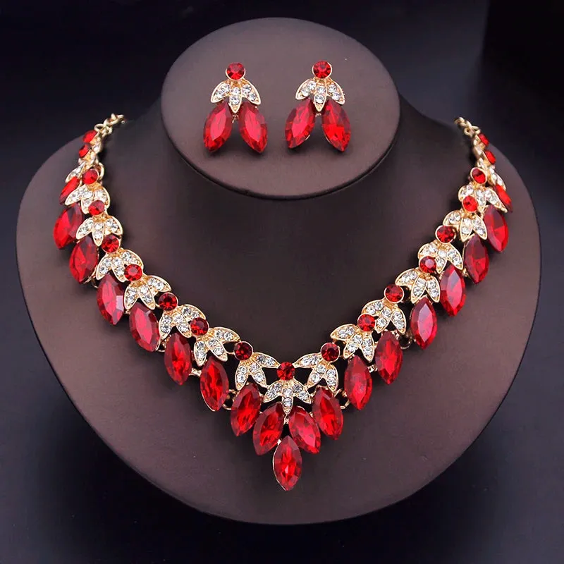 Crystal Jewelry Sets for Women Luxury Choker Necklace Earrings Costume Jewelry Accessories