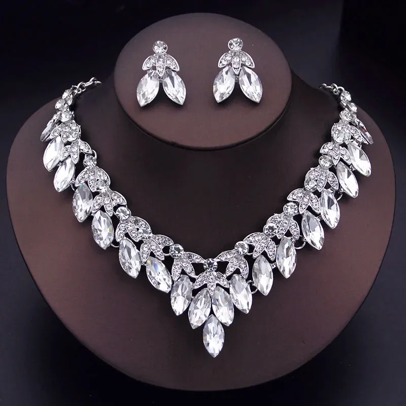 Crystal Jewelry Sets for Women Luxury Choker Necklace Earrings Costume Jewelry Accessories