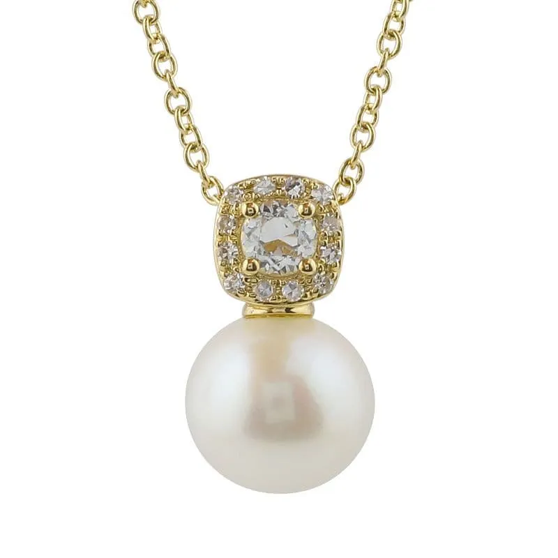 Cushion Gemstone Halo Pearl Drop Necklace