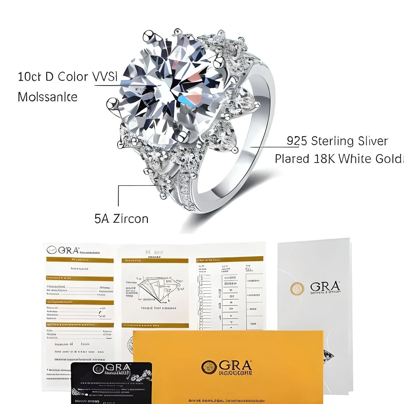 D Color 3CT & 10CT Moissanite Ring For Women Diamond Rings with GRA