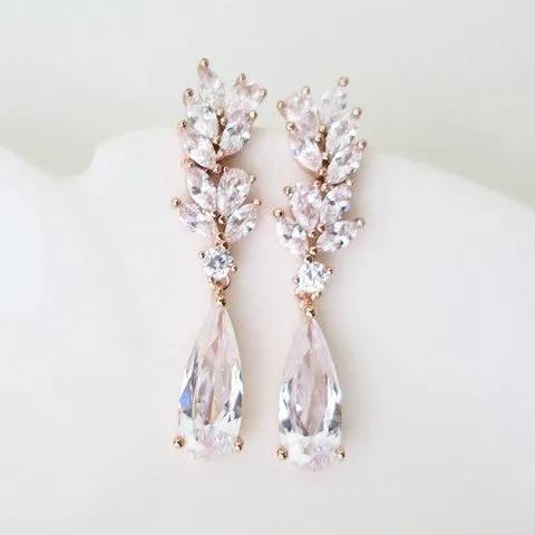 Dainty Cubic Zirconia Leaf Earrings