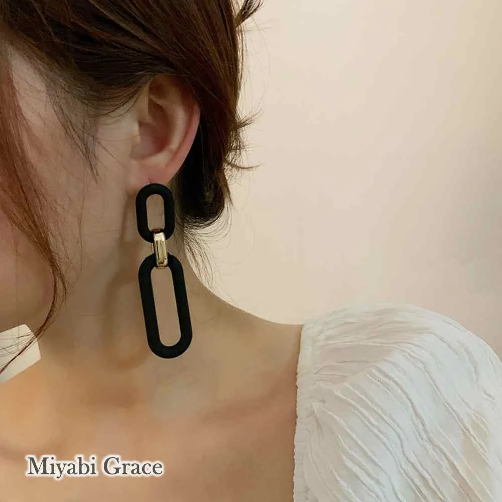 Dangle Black Double Hoop Screw-Back Clip On Earrings