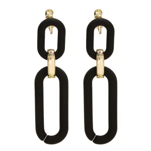 Dangle Black Double Hoop Screw-Back Clip On Earrings