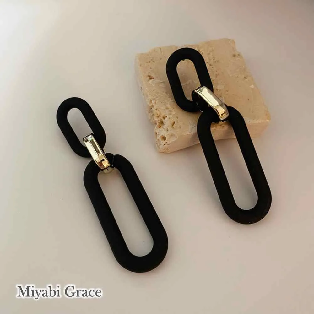 Dangle Black Double Hoop Screw-Back Clip On Earrings