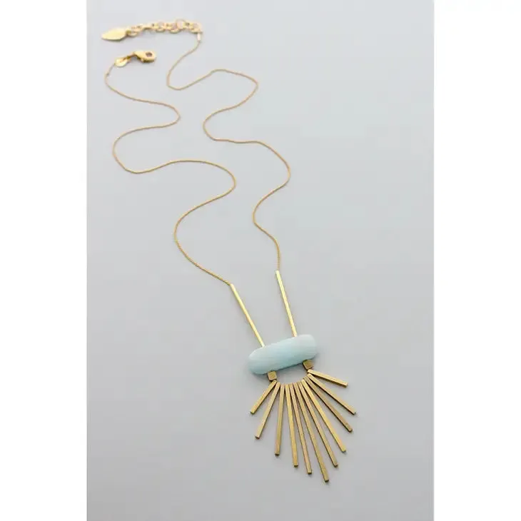 David Aubrey Fanned Agate and Brass Necklace