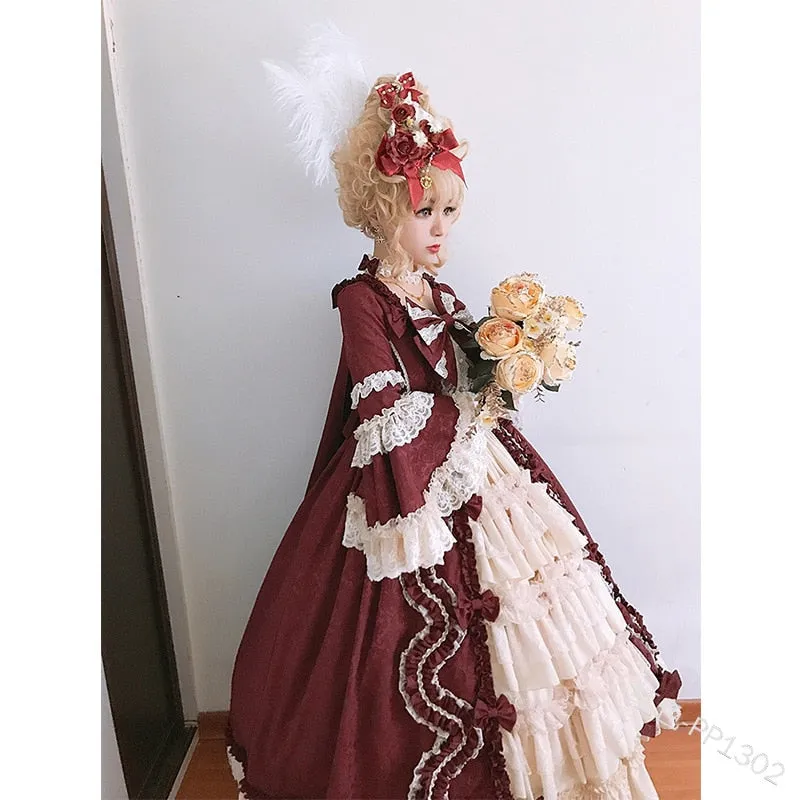 deanwangkt Medieval Palace Sweet Lolita Dress Vintage Lace Bowknot Big Pendulum Victorian Dress Kawaii Girl Gothic Lolita Op Loli Cosplay