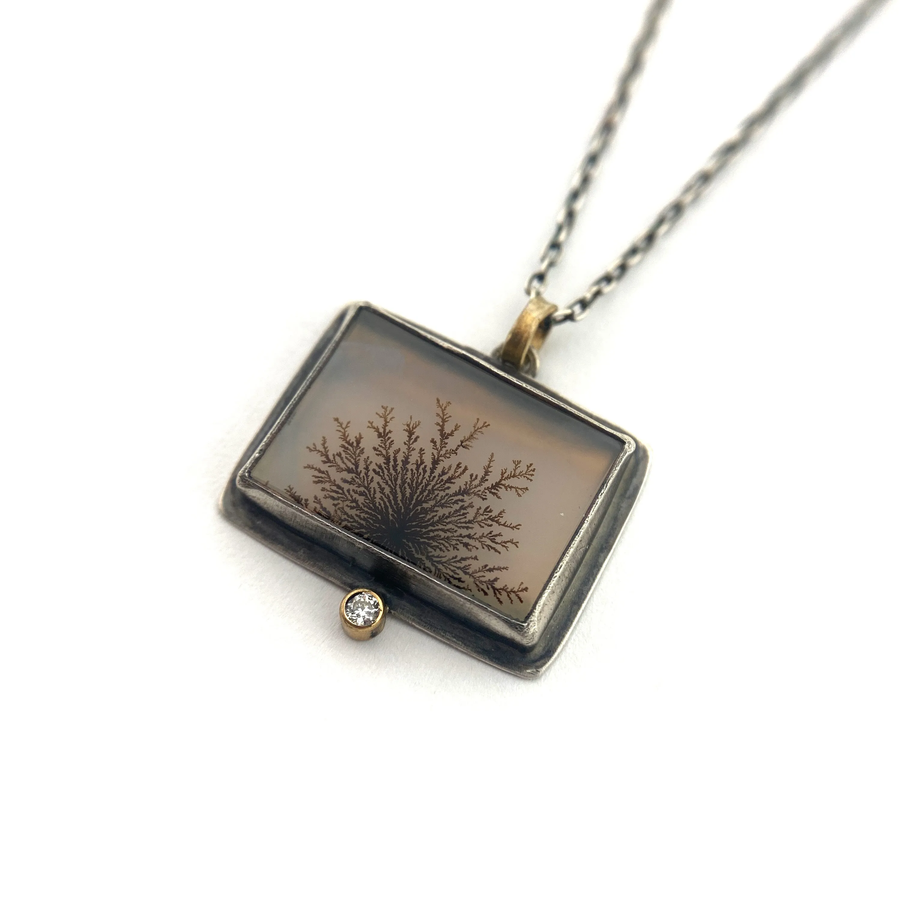 Dendritic Agate and Diamond Pendant