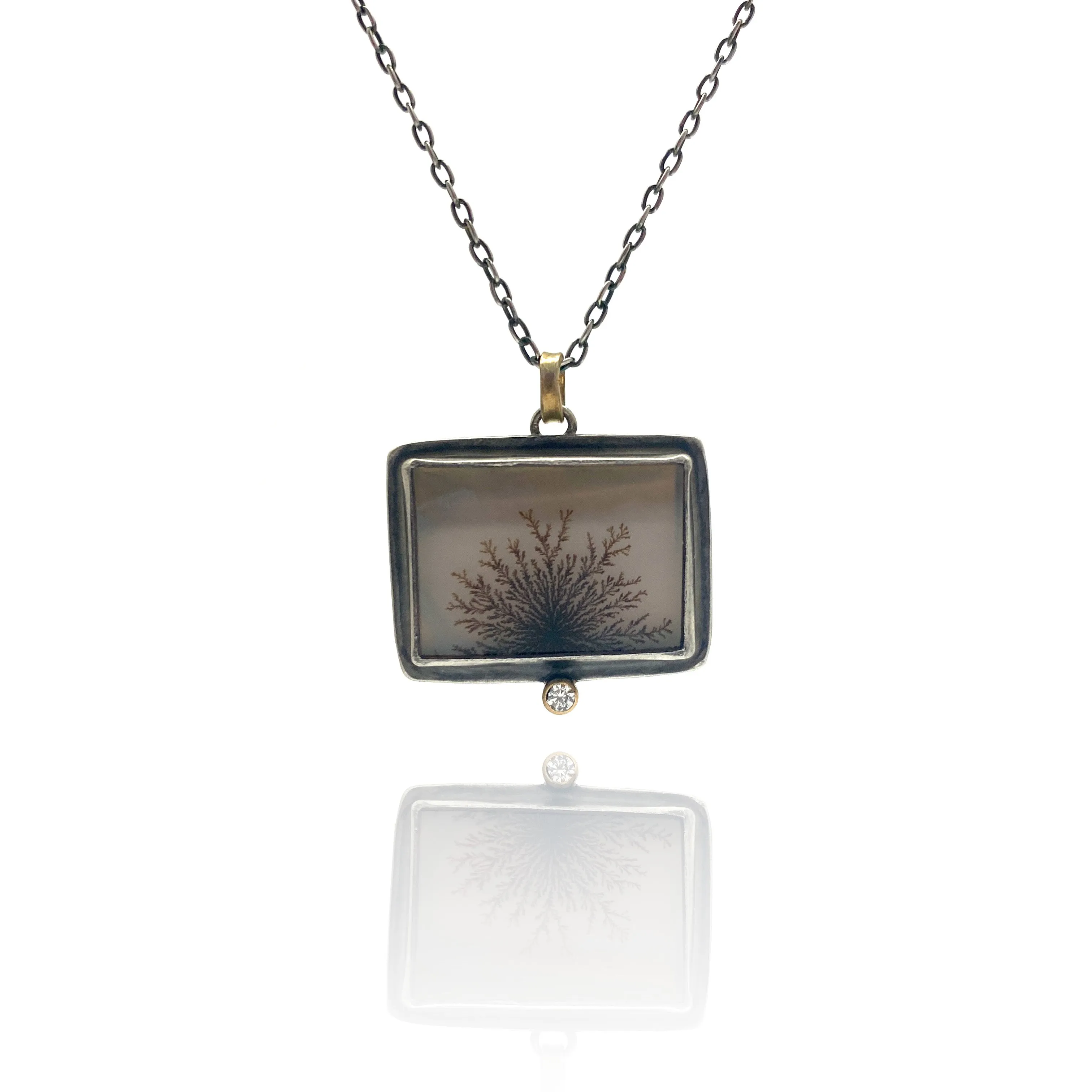 Dendritic Agate and Diamond Pendant