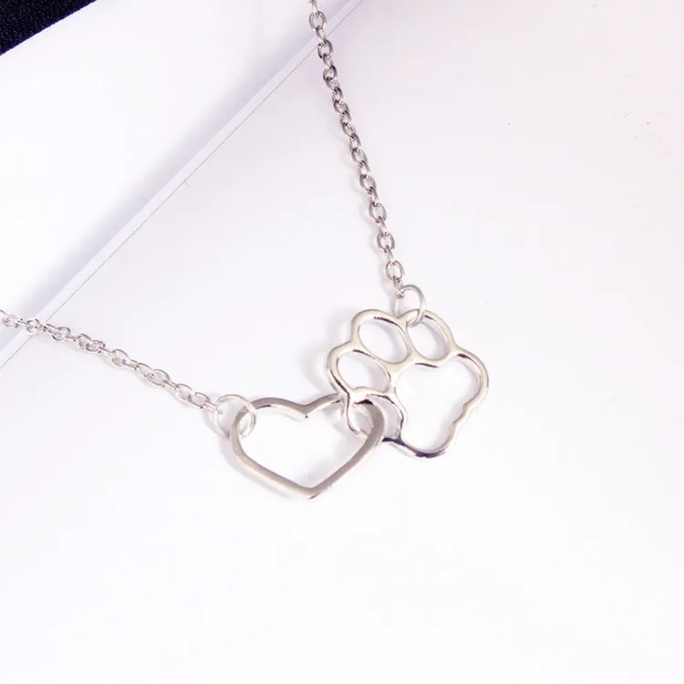 Dog claw heart pendant hollow clavicle chain