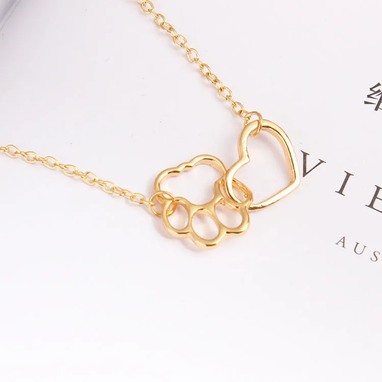 Dog claw heart pendant hollow clavicle chain