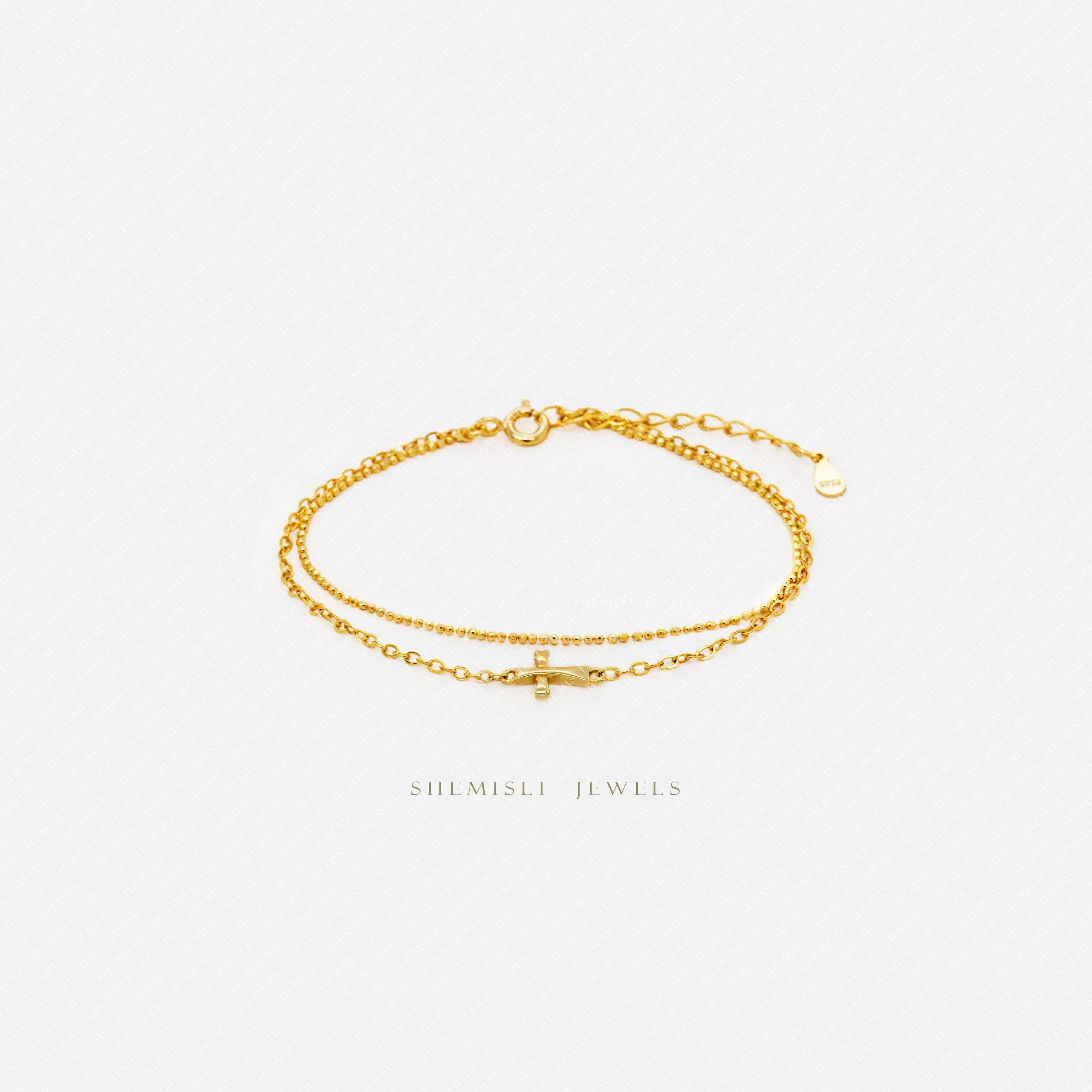 Double Strand Tiny Cross Bracelet, Silver or Gold Plated  (5.75“   1.25”) SHEMISLI - SB013