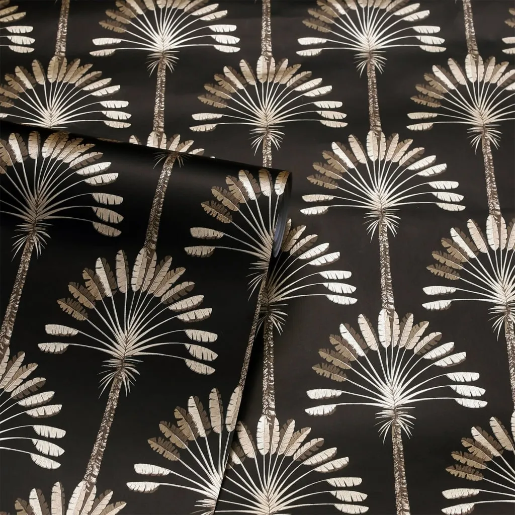 DUTCH WALLCOVERINGS Wallpaper Palm Palace Black and Gold