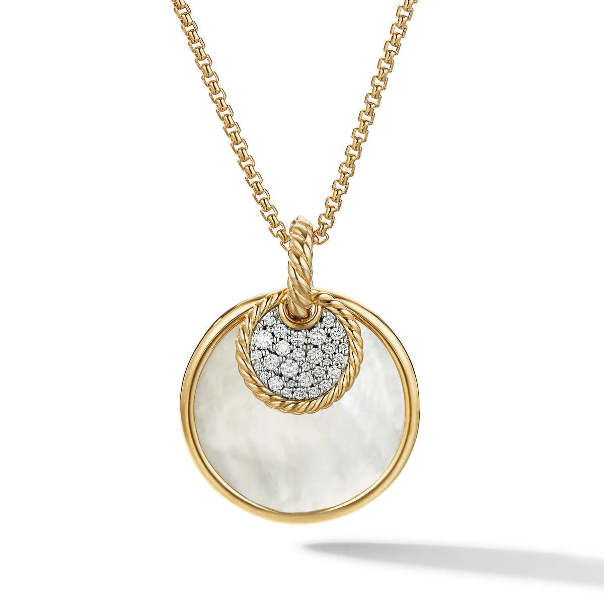 DY Elements Large Convertible Pendant Necklace in 18K Yellow Gold with Black Onyx and Mother of Pearl and Pave Diamonds